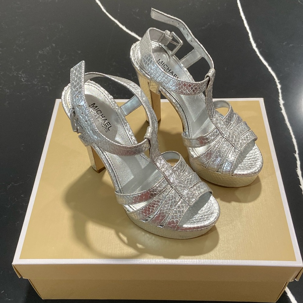 SOLD. Michael Kors silver heels.
